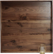 24 X 24 Inches Extra Large Square Black Walnut Wood Ottoman Tray with Handles, S