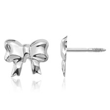 14K Solid White Gold Bow Stud Earrings
