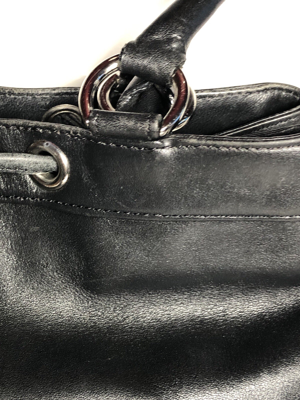 TALBOTS  Black Leather Drawstring Bucket Purse Ha… - image 9