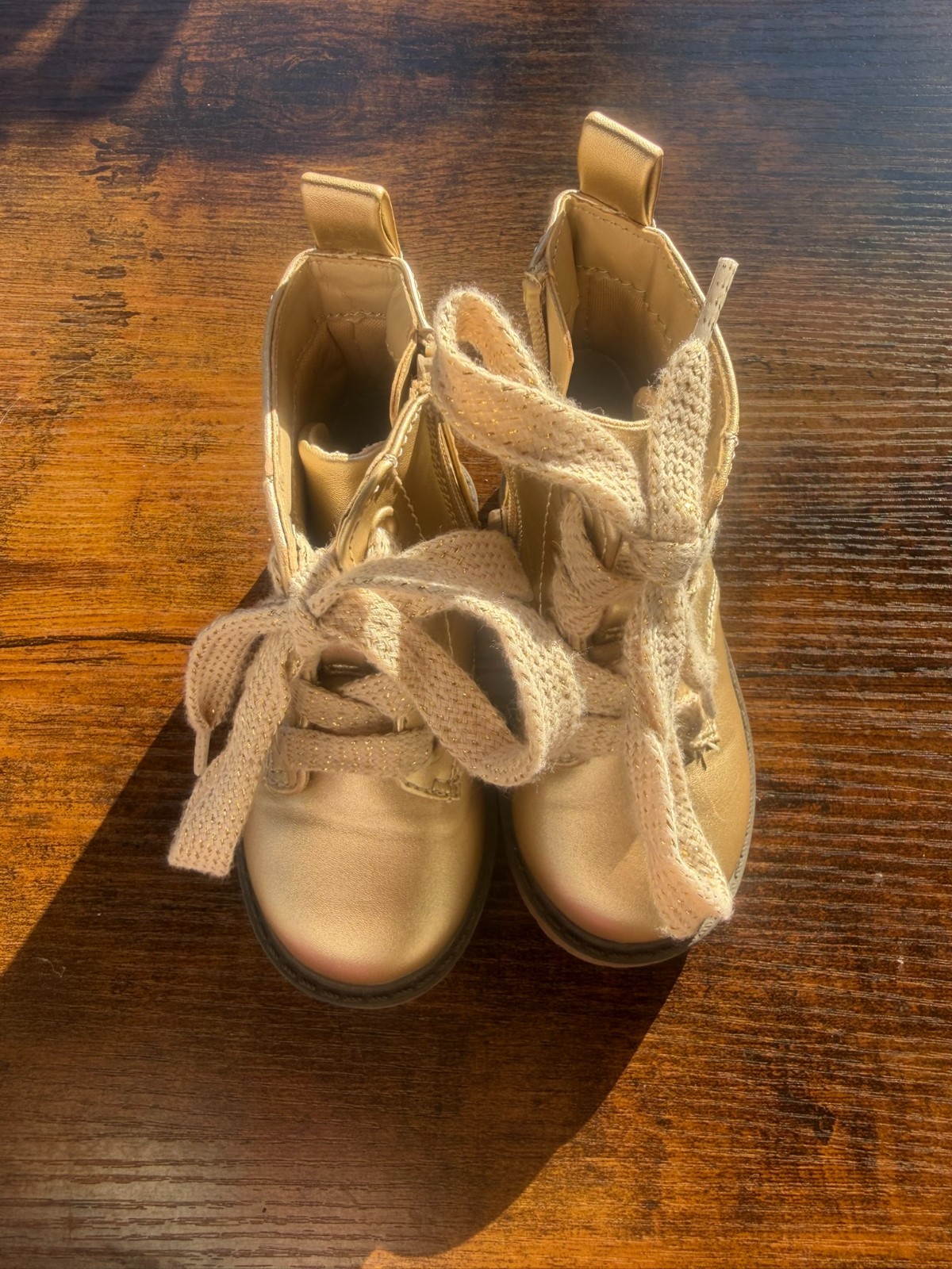 Cat & Jack Boots Gold Giovanna Lace-Up Zipper Combat Toddler Girl's Size 5