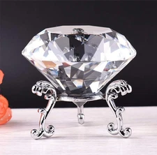 F-ber 60MM Clear Glass K9 Crystal Diamond Shaped Paperweight w/Silver 