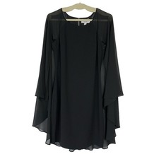 Belle Badgley Mischka Black Chiffon Cape Knee Length Formal Dress Women's Size 6
