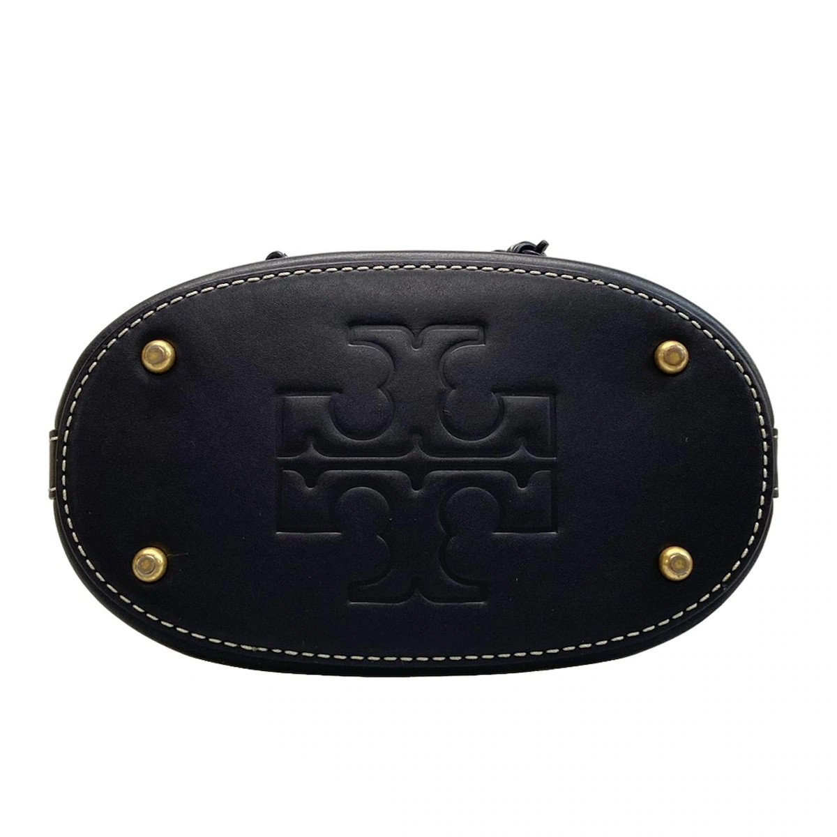 TORY BURCH - Cream Dark Navy Dark Brown Jacquard Leather Handbag thumbnail 5