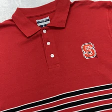NC State Wolfpack J. America Short Sleeve Polo Shirt Men M Red Stripe