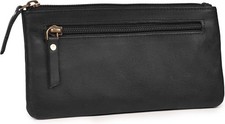 LEATHER VILLAGE Leather Pencil Pouch Pen Case - Matte Black - 8"X4"-