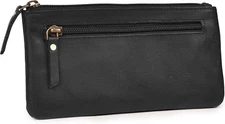 LEATHER VILLAGE Leather Pencil Pouch Pen Case - Matte Black - 8"X4"- 