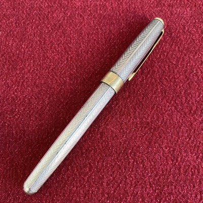 Vtg Parker Sonnet France A II Fougere 925 Sterling Silver Fountain Pen 18K M-Nib