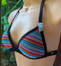 Brand New Striped Triangle Bikini Top   UK 32B   Halterneck Swimwear
