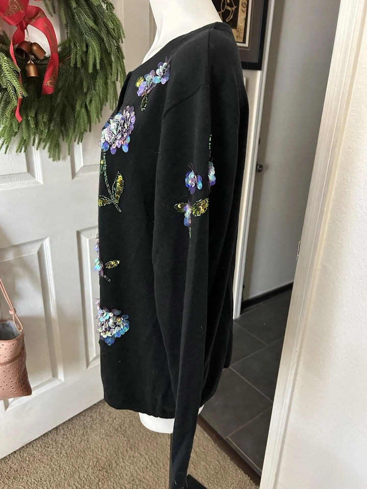 The Quacker Factory Black Embellished Cotton Blend Cardigan Swester, XL - Image 2 of 3