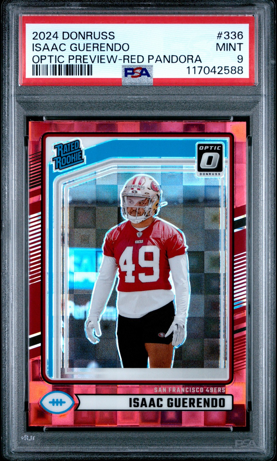 2024 Panini Donruss Isaac Guerendo #336 Optic Preview-Red Pandora RC PSA 9 49ers