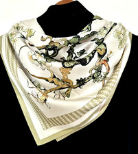 35"x35"Almond Print Pure Mulberry Twill Silk 16momme Double-sided Scarf 88x88cm