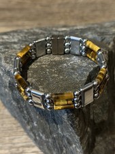 Silver Magnetic Therapy Hematite Bracelet Anklet w Tigers Eye 3 row