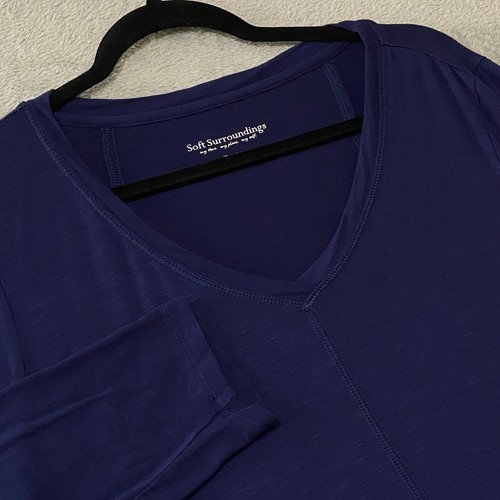 Weiche Umrandung perfekte A-Linie Damen XL blau Langarm V-Ausschnitt Tunika Oberteil
