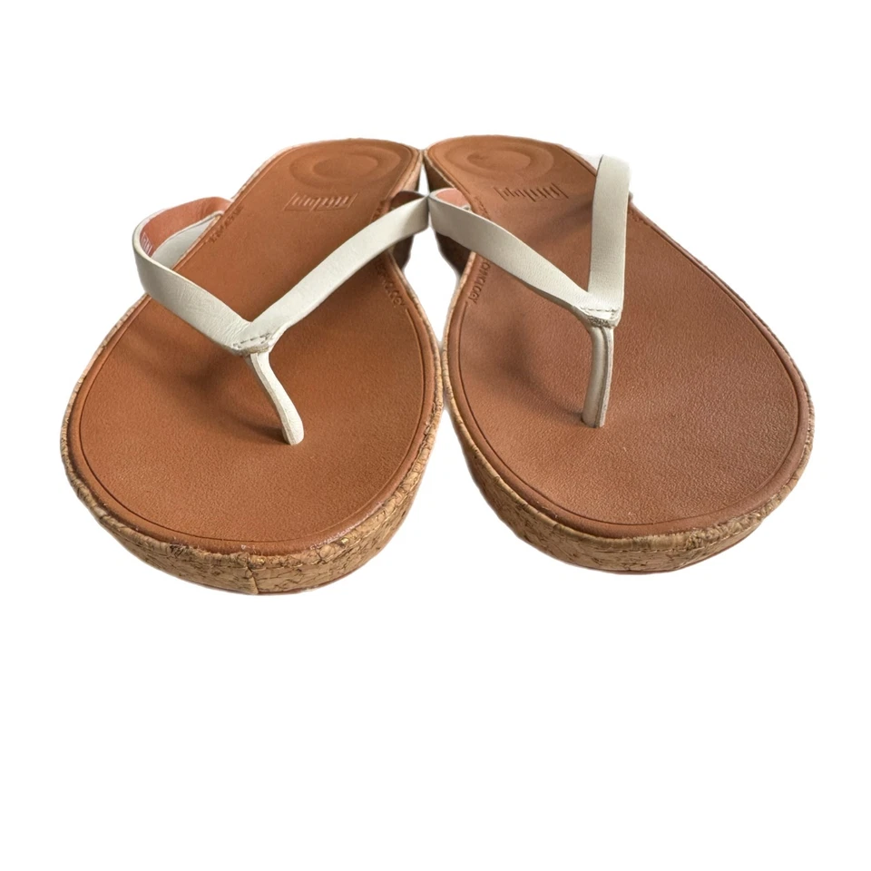 Chanclas Fitflop Linny Blanco Corcho Cuña Tanga Sandalias Talla 10 Foto 3 de 4