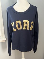 NWT Michael Kors Womens XL Cropped Foil KORS Logo Sweatshirt Midnight Blue 110