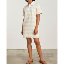 New Everlane Organic Cotton Polo Short Sleeve Dress Cashew Tan White Medium