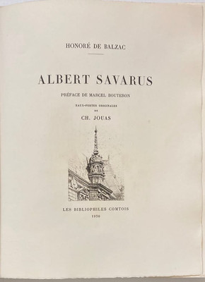 BALZAC. Honoré de.  Albert Savarus.   1930