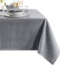 Tablecloth 60 x 84 in Gray Water Resistant Textured Fabric for Dining Table