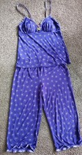 Jenni Women's 2-Piece Pajama Set Size Medium Purple Green Heart Print Tank Capri