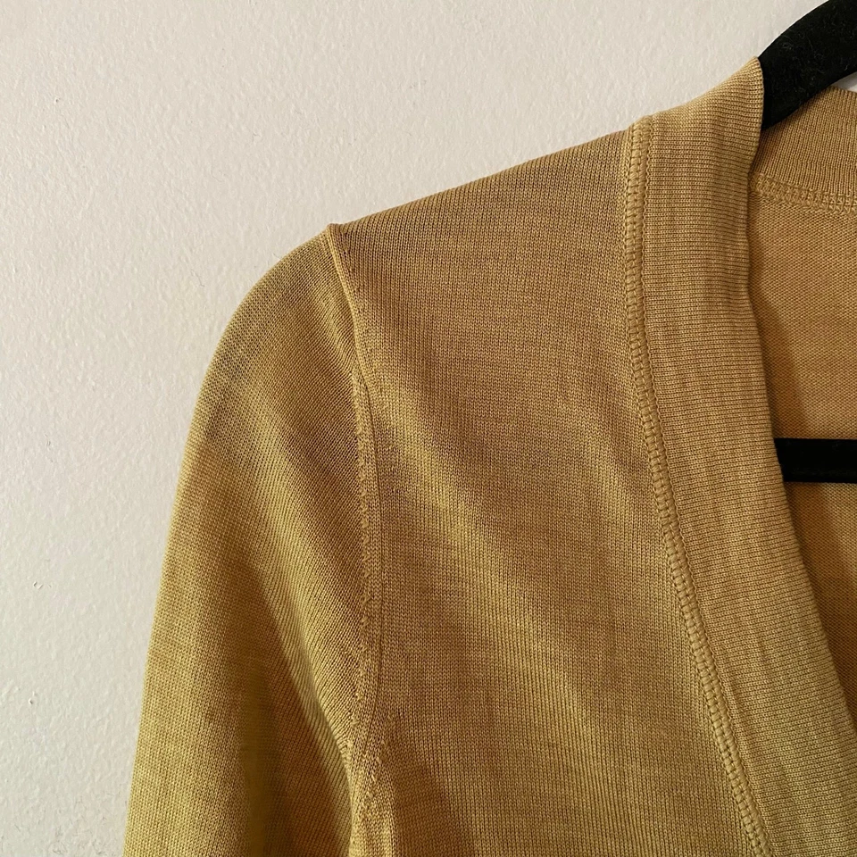 Cárdigan suéter para mujer Tory Burch marrón tostado 100 % lana merino talla XS Foto 3 de 4