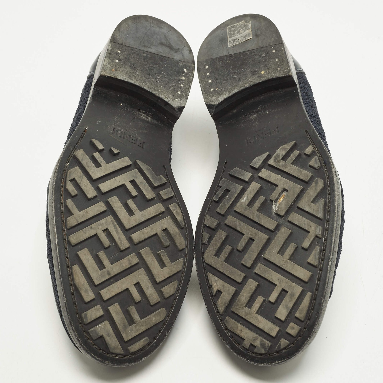 Fendi OLock Size 41 Blue Knit Fabric And Leather Loafers thumbnail 6