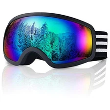  Kids Ski Goggle, Snow Ski Goggles for Kids Youth 01.black With Red Silver Lens