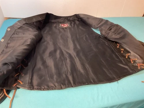 Black Leather Motorcycle Vest Medium - Heavy Built - Nice Unused - Leather Ties image 8