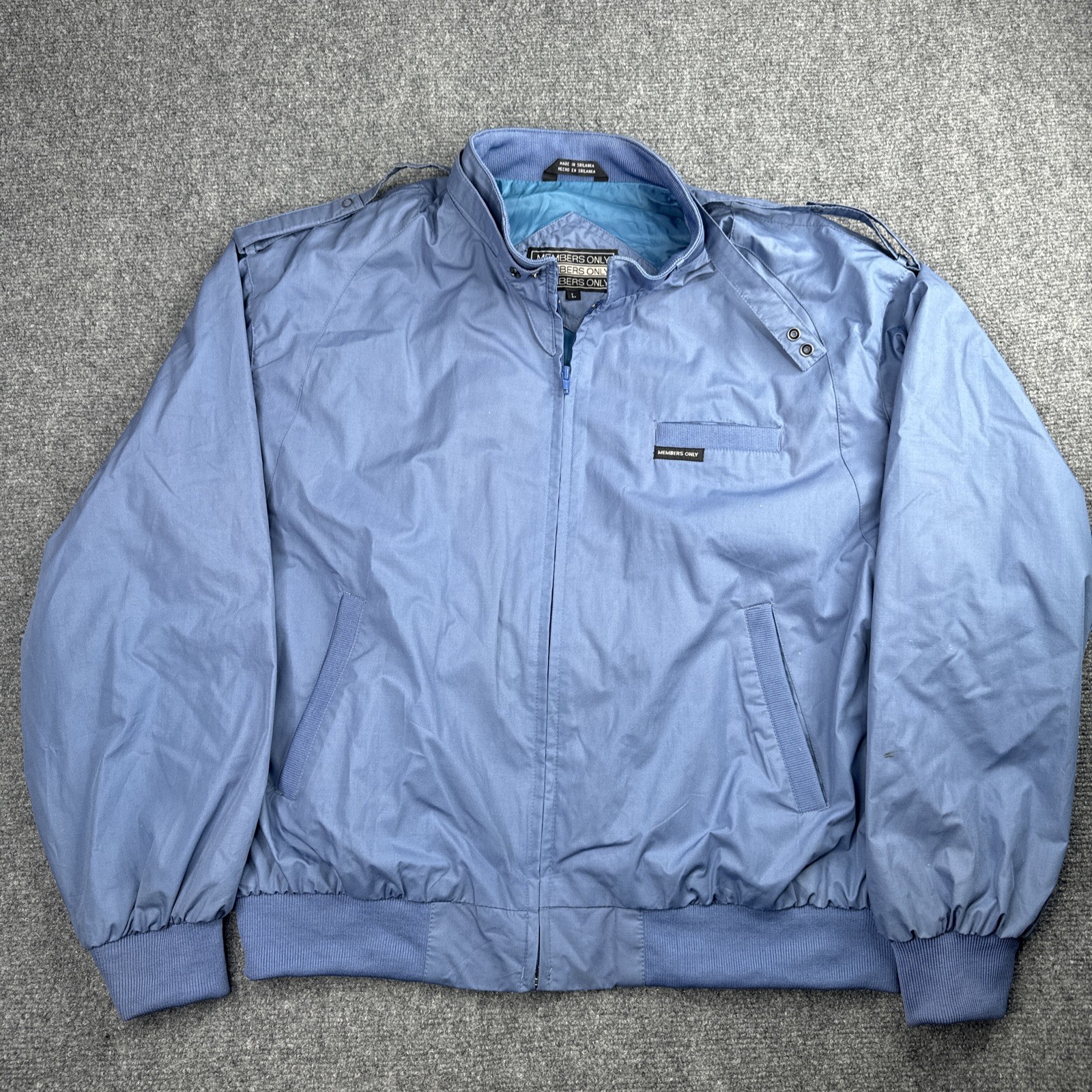 Vtg Members Only Jacket Men's L Long Blue Moto Windbreaker Bomber 80's Retro