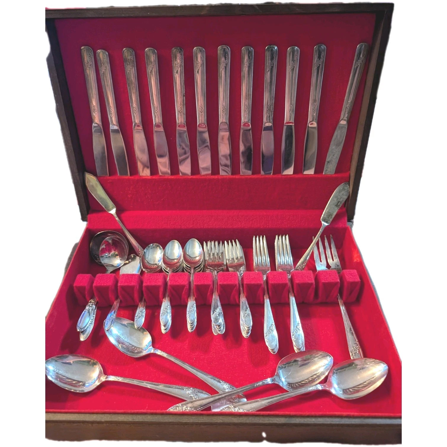1946 VINTAGE Oneida QUEEN BESS II Tudor Silver Plate Flatware 59 piece in box