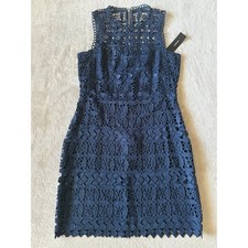 Lulus Pay Tribute Lace Sheath Dress Sleeveless Navy Blue Party Cocktail Size M