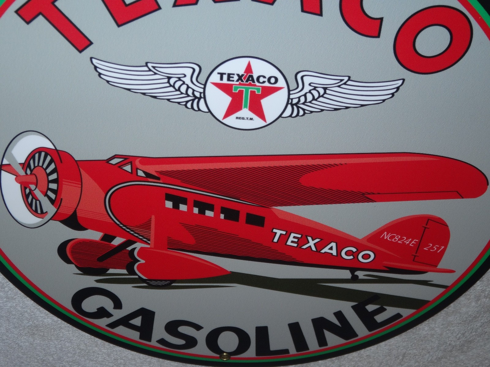 VINTAGE TEXACO AVIATION AIRPLANE✈️ GAS 11 3/4" PORCELAIN METAL GASOLINE OIL SIGN