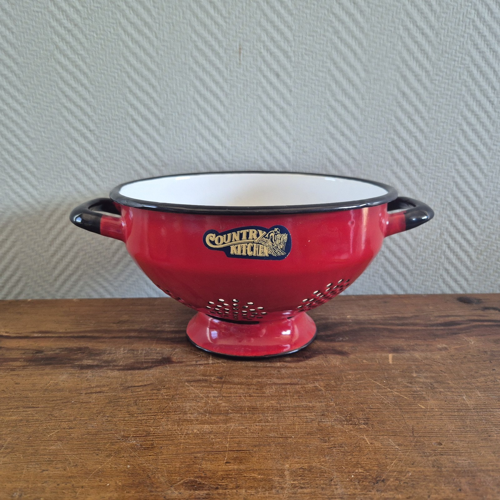 VINTAGE Dutch SIEB Emaille Rot Emaillegeschirr Retro Sieb Emailliertes Metall