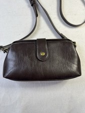 Vegan Leather Brown Crossbody Bag Small Organizer Adjustable Strap EUC