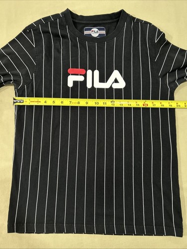FILA Men’s Shirt Crew Neck Black White Stripe Size Small Long Sleeve Big Logo - Picture 8 of 10