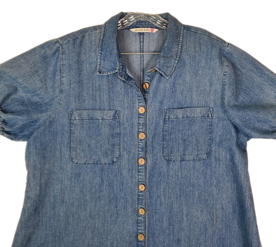 Maxi Vestido Given Kale Denim Cambray Abotonado Manga Corta Línea A Talla 1X Algodón Foto 4 de 4