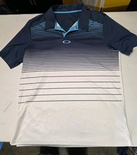 Oakley Men's Striped Golf Polo Shirt Medium Blue White O-Hydrolix Performance
