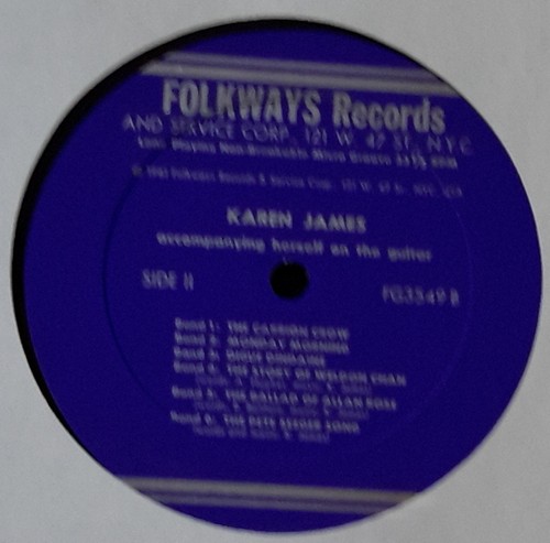 KAREN JAMES - FOLKWAYS FG3549 1ST US PRESS 1961 CANADIAN FOLK GREAT COND RARE - Foto 4 di 4