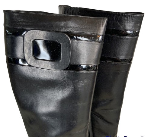 Bruno Magli Womens Boots 38 Classic Tall Black Half Zip Square Toe Heeled Knee - Picture 2 of 12