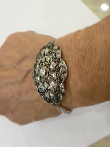 Vintage Estate Genuine Old Diamond Cut 14k Gold & Sterling Two-Tone Bangle - Picture 8 of 11