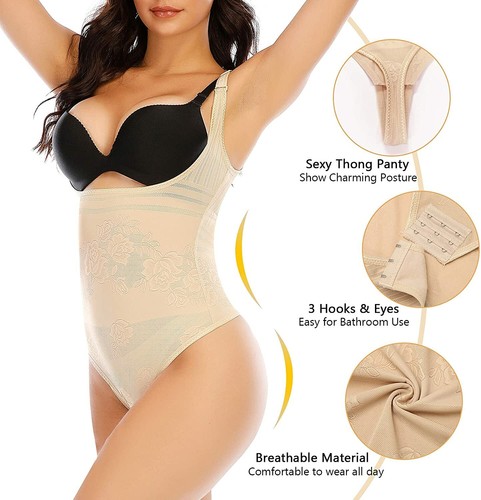 Thong Shapewear Bodysuit for Women Tummy Control Seamless Slimming Shaper Girdle - Picture 4 of 21