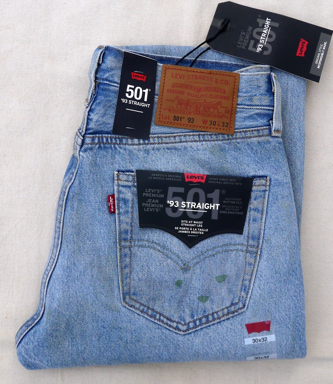 LEVIS 501 Premium Big E Straight Fit 93 Jean Blue Denim Painter Pro Mens 30  32