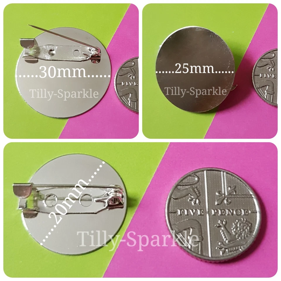 Silver Plated Round Brooch Backs - 20mm/25mm/30mm Pad - badge pin finding broach - Image 1 of 1