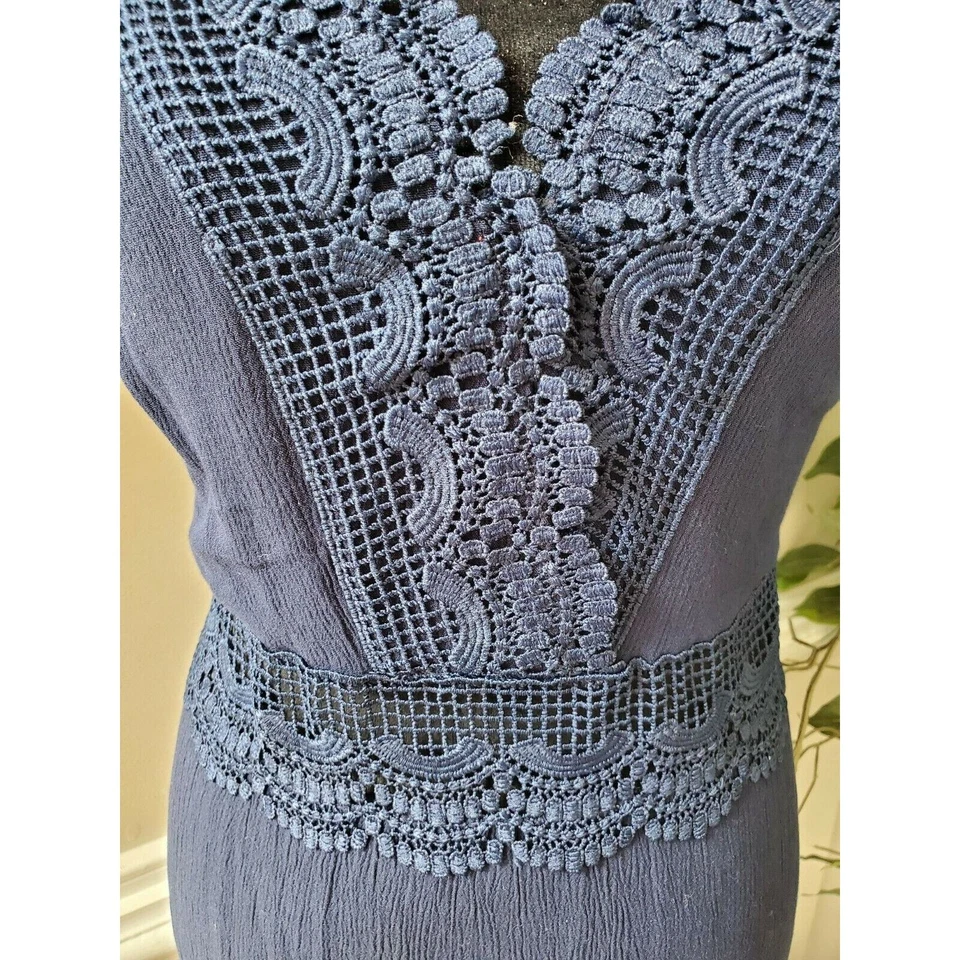 Maxi Vestido Bailey Azul Mujer Azul Rayón Cuello en V Sin Mangas Largo Informal Talla Pequeña Foto 3 de 4