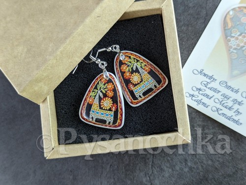 Pendientes Pysanka. Cáscara de avestruz. Huevo de Pascua estilo. Pysanky hecho a mano por Halyna - Imagen 7 de 8