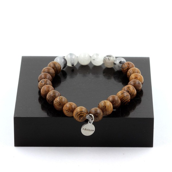 Edelsteine & Halbedelsteine Perlenarmband Quarz-Rutil Schwarz + Holz 8 Mm-image