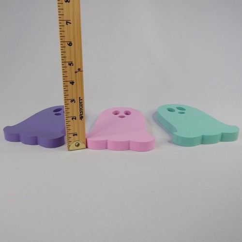 Set 3 Halloween Wood Ghosts 6" Pink Purple Aqua Tiered Tray Mantle Decor Shelf - Picture 9 of 11