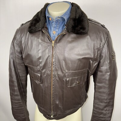 Vintage Sears Flight Leather A2 Jacket Flight Mens 46 Coat Fur