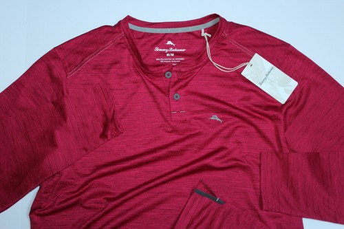 Tommy Bahama Tee Shirt Wave Crest Henley Island Zone Crew Red New LS Medium M - Picture 2 of 7