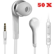 50 pcs Handsfree Wired Headphones Earphones Earbud with Mic-White For Samsung
