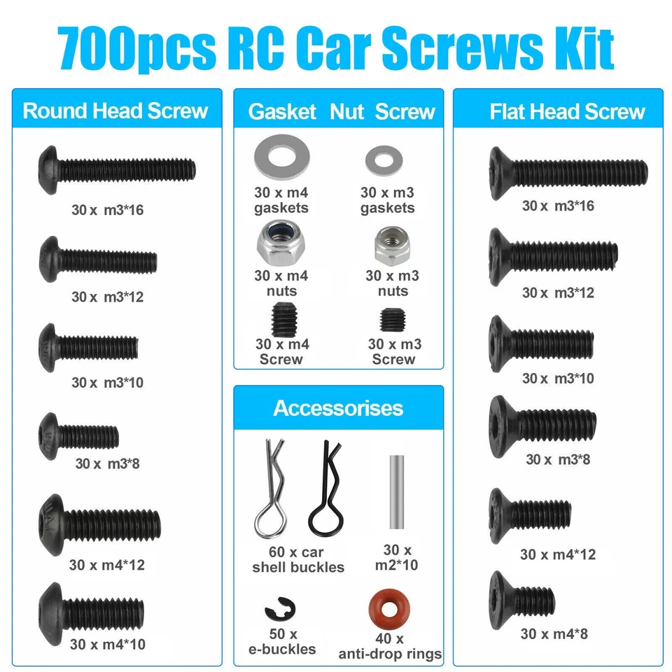 700PCS Metal Screws Box Repair Tool Kit For 1:10 1:8 RC Crawler Car HSP Traxxas - Image 2 of 4